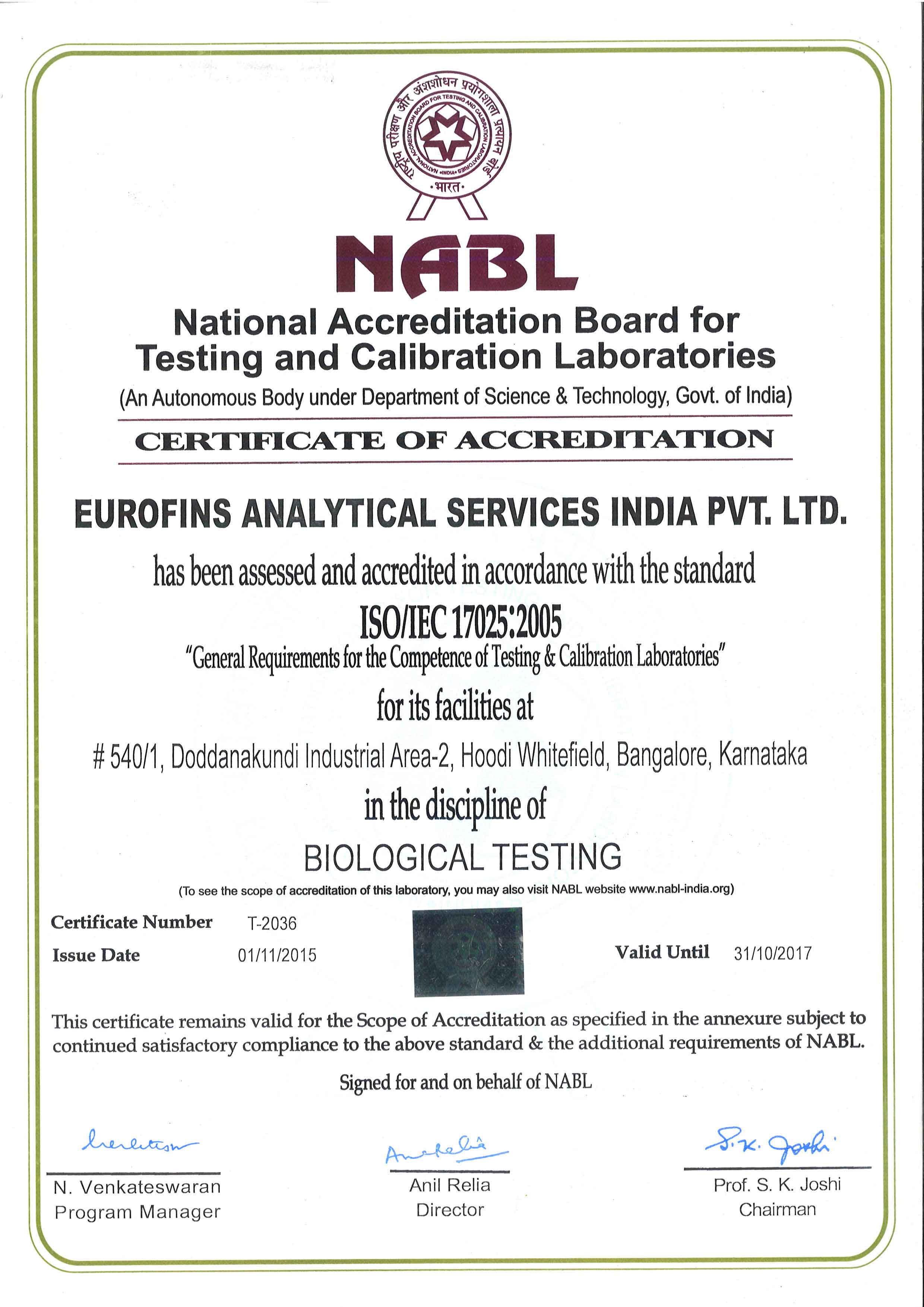 NABL Accredited Laboratory in Bangalore, Delhi, India - Eurofins Scientific